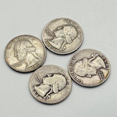 LOT 225C: 90% Silver Quarters US 25 Cent Coins (43.44g)