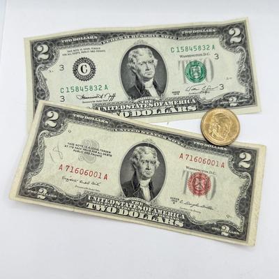 LOT 231C: US $2 Bills & John Tyler Liberty Dollar Coin