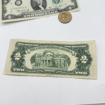 LOT 231C: US $2 Bills & John Tyler Liberty Dollar Coin