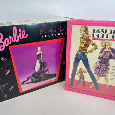 LOT 60: Vintage Barbie Collectibles - Phone and Case w/ Cllothes and Dolls