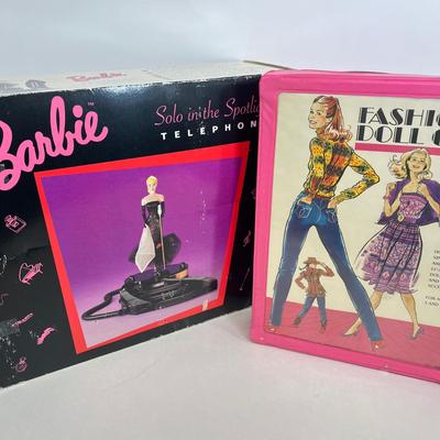 LOT 60: Vintage Barbie Collectibles - Phone and Case w/ Cllothes and Dolls