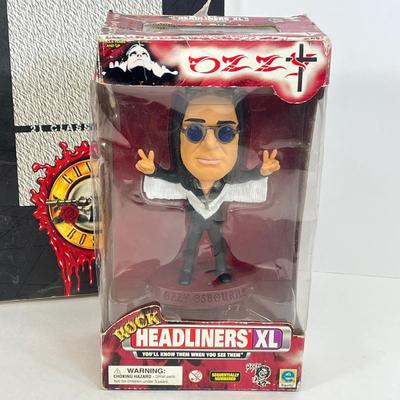 LOT 64: Musical Memories - Ozzy Osbourne Bobble Head, Guns N' Roses Sheet Music Book, Elvis Collectible Pen