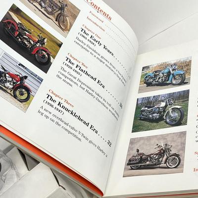 LOT 66: Harley Davidson Items - Storage Bag, History Book, Model Motorcycles