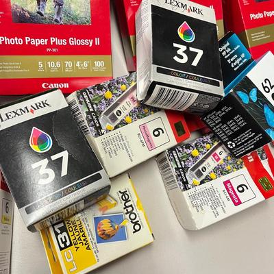 LOT 74: Assorted Printer Ink Cartridges and Paper