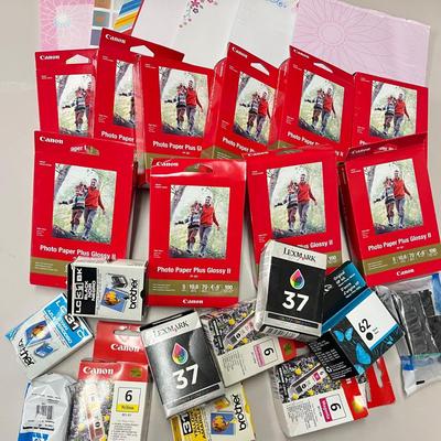 LOT 74: Assorted Printer Ink Cartridges and Paper