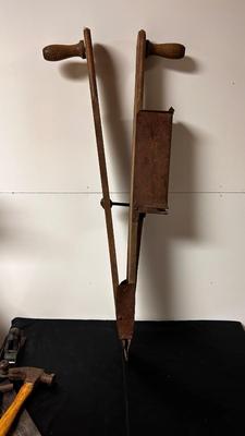 ANTIQUE WOODED HAND HELD CORN SEED PLANTER