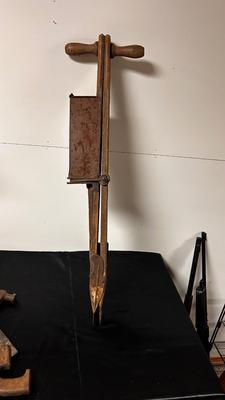 ANTIQUE WOODED HAND HELD CORN SEED PLANTER