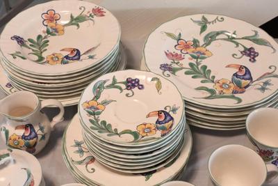 Sale Photo Thumbnail #8: Complete Vintage set with multiple cups, saucers, plates, serving dishes and cream and sugar