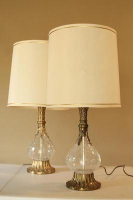 Sale Photo Thumbnail #21: Pair of Vintage Glass and Brass Table Lamps. Classic shape