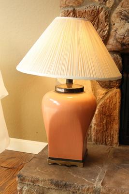 Sale Photo Thumbnail #22: Vintage Ceramic Lamp with pleated shade. Perfect for adding a retro touch