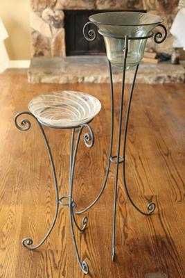 Sale Photo Thumbnail #23: Set of two wrought iron stand with glass bowls. Great for plants or accent decor