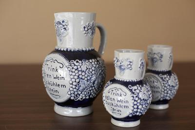 Sale Photo Thumbnail #27: Vintage german stoneware set with wine pitcher and two smaller pitchers