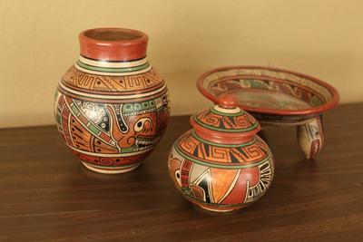 Sale Photo Thumbnail #28: Set of handprinted folk art pottery