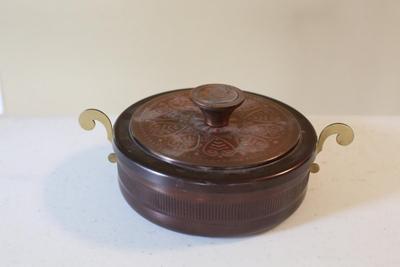 Sale Photo Thumbnail #38: Vintage covered dish with brass handles