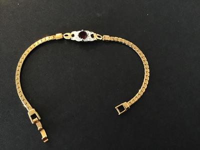 Gold Plated Garnet Two Tone Vintage Bracelet
