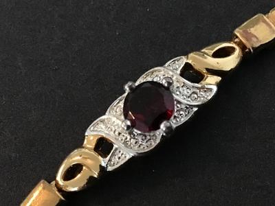 Gold Plated Garnet Two Tone Vintage Bracelet