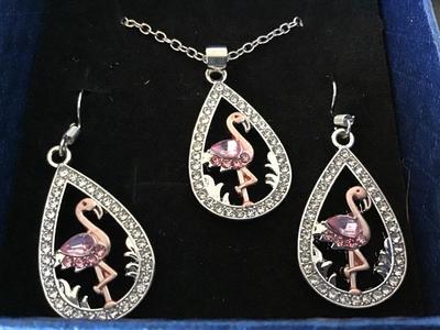 Flamingo Rhinestone Set. New in Box