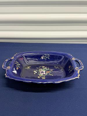 Vintage cobalt blue floral dish, made in Japan.