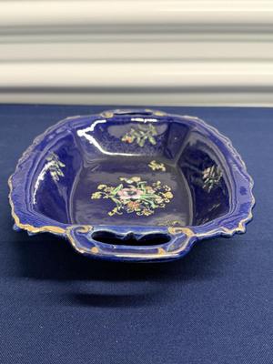 Vintage cobalt blue floral dish, made in Japan.