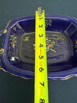Vintage cobalt blue floral dish, made in Japan.