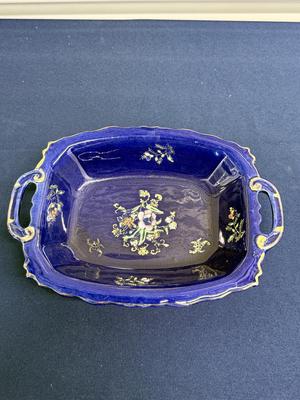 Vintage cobalt blue floral dish, made in Japan.