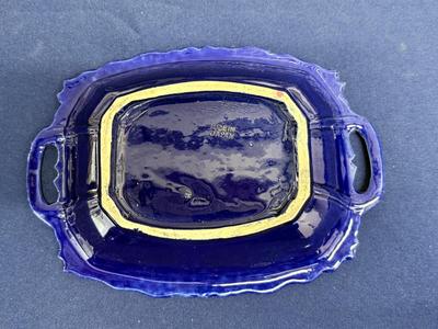 Vintage cobalt blue floral dish, made in Japan.