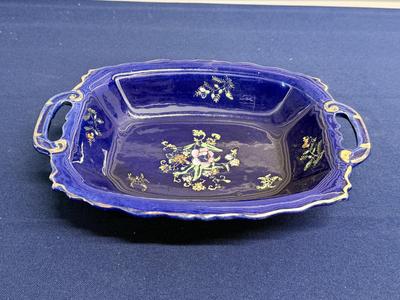 Vintage cobalt blue floral dish, made in Japan.