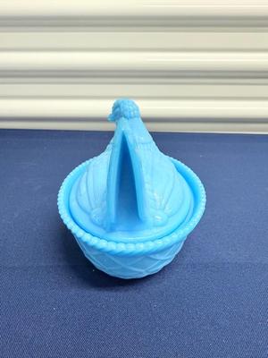 Vintage Westmoreland Hen on Nest Blue Milk Glass Covered Dish