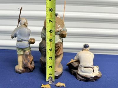 Vintage Chinese Shiwan mudman fisherman figurines