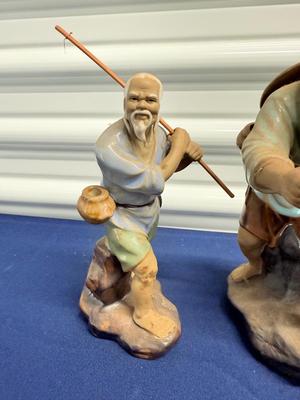 Vintage Chinese Shiwan mudman fisherman figurines