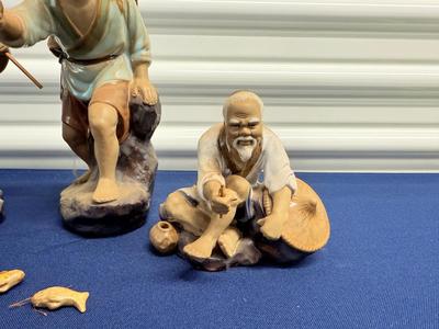 Vintage Chinese Shiwan mudman fisherman figurines