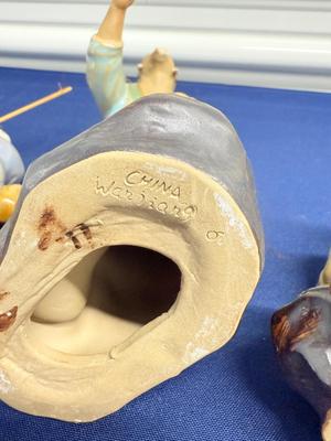 Vintage Chinese Shiwan mudman fisherman figurines