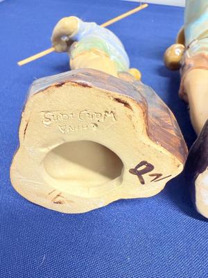 Vintage Chinese Shiwan mudman fisherman figurines