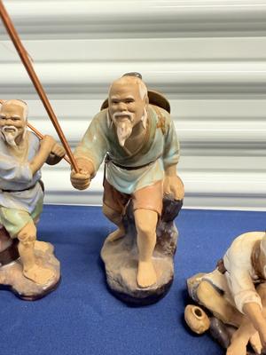 Vintage Chinese Shiwan mudman fisherman figurines