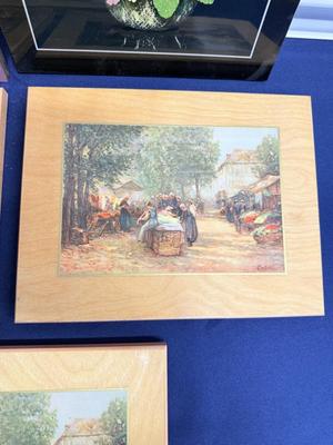 Vintage Mid-Century Pyraglass Wall Art Prints – European Market & Harbor Scenes (Lot)