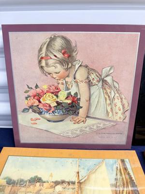 Vintage Mid-Century Pyraglass Wall Art Prints – European Market & Harbor Scenes (Lot)