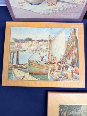 Vintage Mid-Century Pyraglass Wall Art Prints – European Market & Harbor Scenes (Lot)