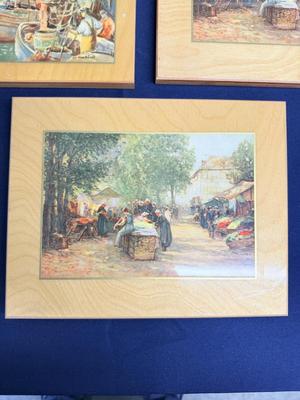 Vintage Mid-Century Pyraglass Wall Art Prints – European Market & Harbor Scenes (Lot)