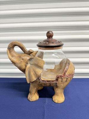 Decorative Elephant Glass Canister with Lid – Vintage Style Tabletop Décor
