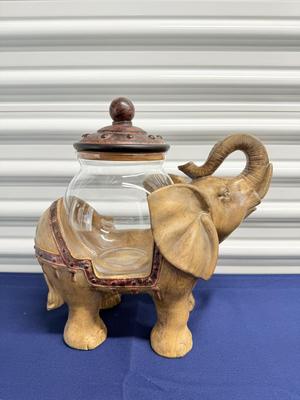 Decorative Elephant Glass Canister with Lid – Vintage Style Tabletop Décor
