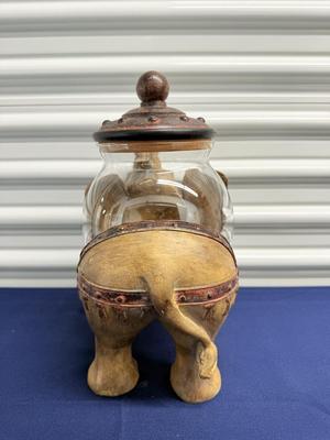Decorative Elephant Glass Canister with Lid – Vintage Style Tabletop Décor