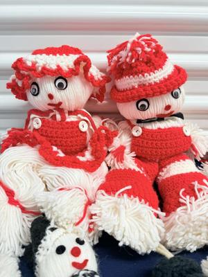 Vintage home made crochet yarn dolls - lot 2