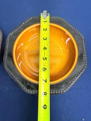 Set of IRONSTONE OCTAGON AMBER RIMMED SOUP / SALAD BOWLS