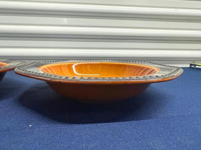 Set of IRONSTONE OCTAGON AMBER RIMMED SOUP / SALAD BOWLS