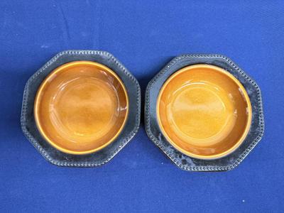 Set of IRONSTONE OCTAGON AMBER RIMMED SOUP / SALAD BOWLS
