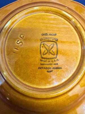 Set of IRONSTONE OCTAGON AMBER RIMMED SOUP / SALAD BOWLS