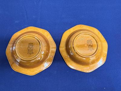 Set of IRONSTONE OCTAGON AMBER RIMMED SOUP / SALAD BOWLS