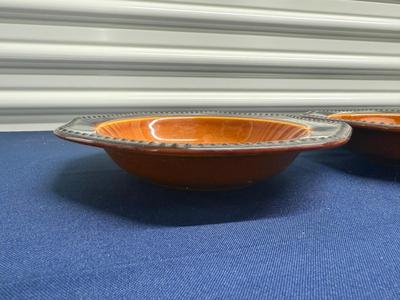 Set of IRONSTONE OCTAGON AMBER RIMMED SOUP / SALAD BOWLS