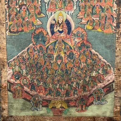641 Antique Tibetan Buddhist Thangka Assembly of Buddhas and Deities Late 19th–Early 20th Century
