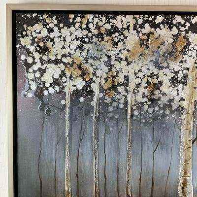 643 Contemporary Abstract Birch Forest Mixed-Media Painting, Signed